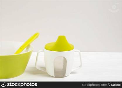 high angle bowl baby bottle with copy space