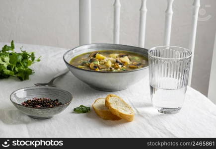 high angle bowl with food table