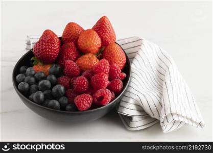 high angle bowl with fruits cloth
