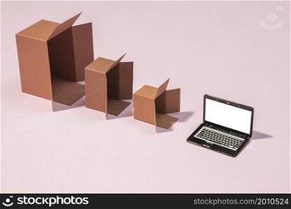 high angle boxes laptop arrangement