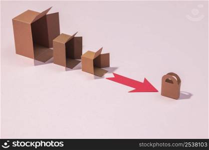 high angle boxes red arrow arrangement