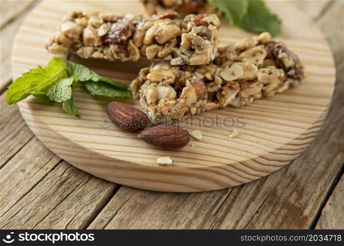 high angle breakfast cereal bars with nuts