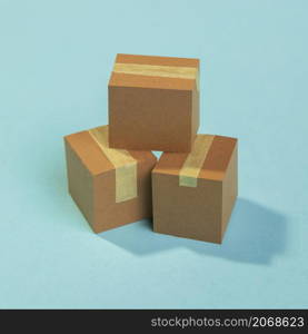 high angle cardboard boxes arrangement