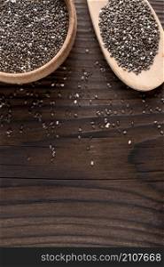 high angle chia seeds wooden spoon