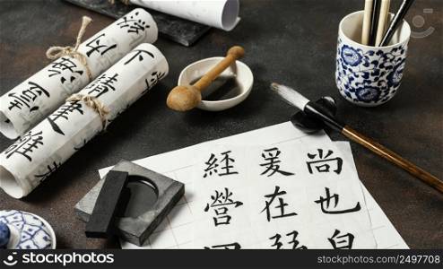 high angle chinese ink objects assortment