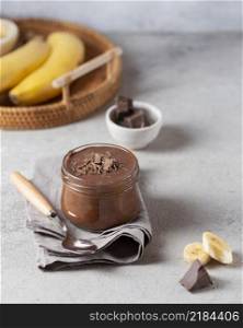 high angle chocolate banana pudding
