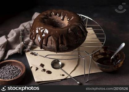 high angle chocolate cake concept