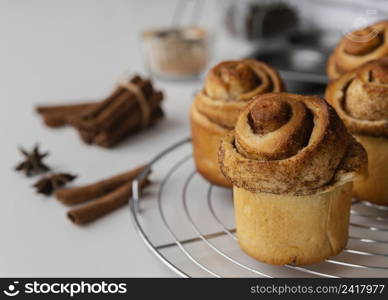 high angle cinnamon rolls sticks