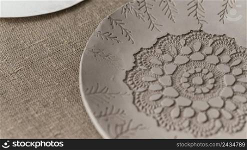 high angle clay plate with pattern
