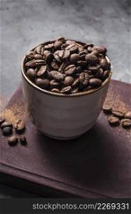 high angle coffee beans cup