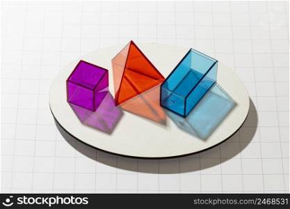 high angle colorful translucent geometric shapes