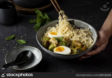 high angle composition noodles bowl 2