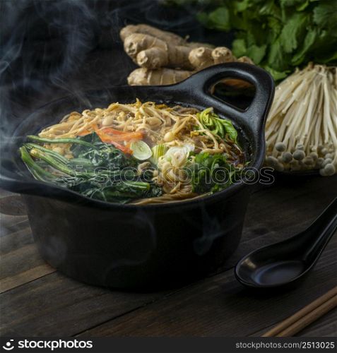 high angle delicious assortment noodles table