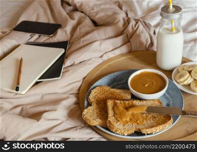 high angle delicious breakfast bed