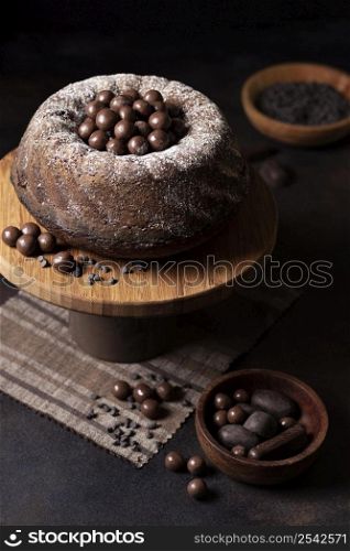 high angle delicious chocolate cake concept 8