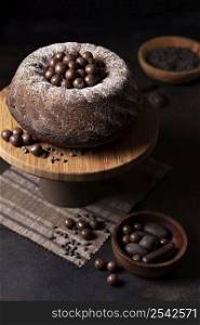 high angle delicious chocolate cake concept 8