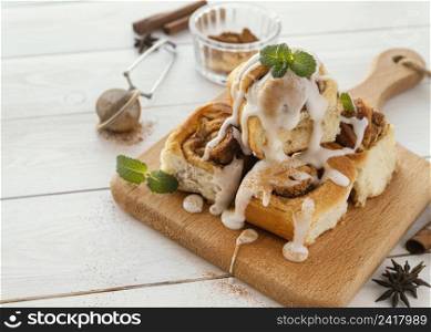 high angle delicious dessert wooden board