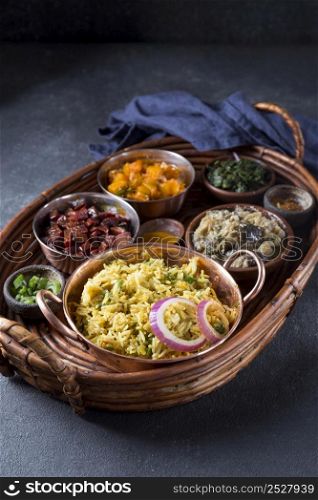 high angle delicious pakistan meal arrangement basket