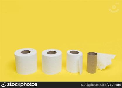 high angle different sized toilet tissue paper