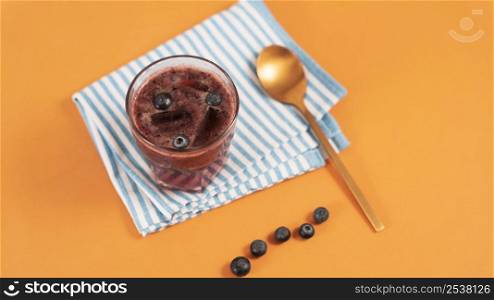 high angle drink with blueberries