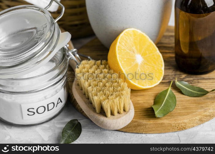 high angle eco friendly cleaning brush with lemon baking soda