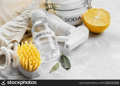 high angle eco friendly cleaning brushes with vinegar lemon