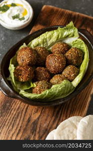 high angle falafel pita bread