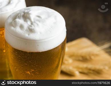 high angle glasses beer foam. High resolution photo. high angle glasses beer foam. High quality photo