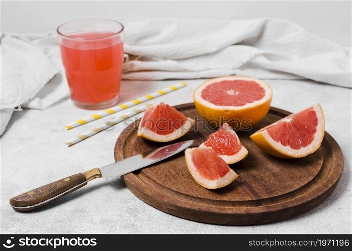 high angle grapefruit slices with juice. High resolution photo. high angle grapefruit slices with juice. High quality photo
