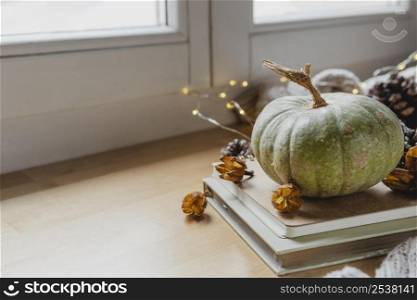 high angle green pumpkin decor