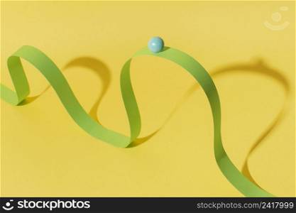 high angle green ribbon with ball