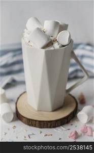high angle hot chocolate with marshmallows mug