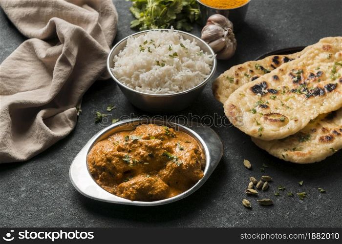 high angle indian food arrangement