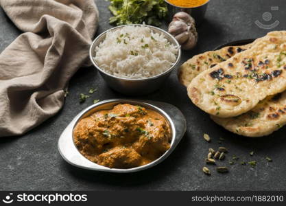high angle indian food arrangement