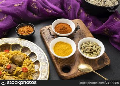 high angle indian food spices