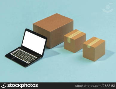 high angle laptop boxes arrangement