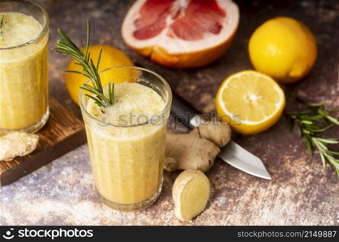 high angle lemon grapefruit arrangement