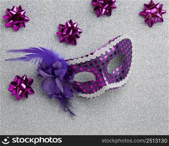high angle mask carnival with bows feathers