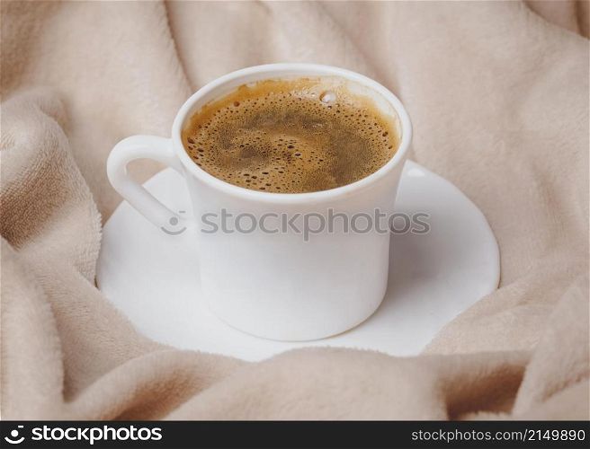 high angle morning coffee cup bed