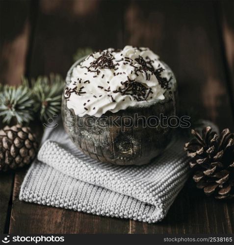high angle mug with whipped cream
