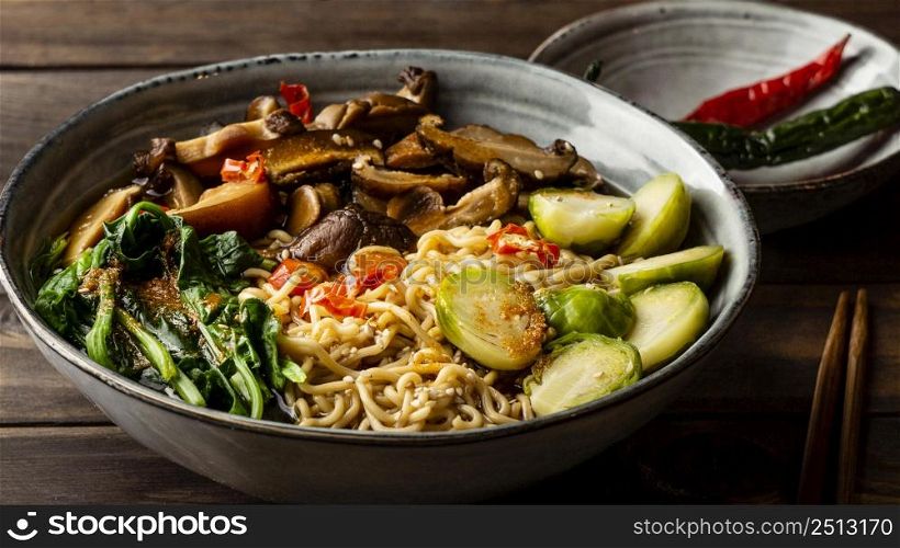 high angle noodles bowl