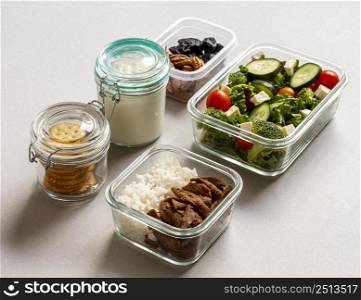 high angle packed food arrangement