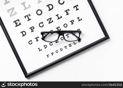 high angle pair glasses panel with letters. High resolution photo. high angle pair glasses panel with letters. High quality photo