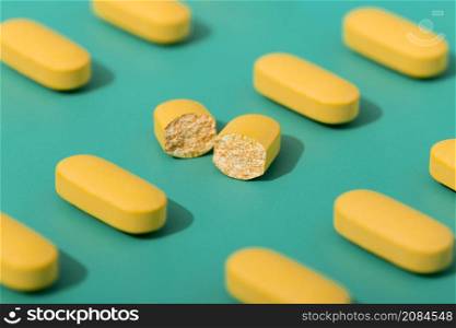 high angle pills with broken one