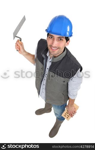 High-angle portrait of a bricklayer