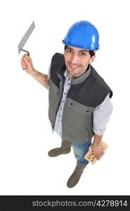High-angle portrait of a bricklayer