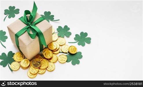 high angle present coins clovers