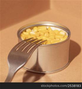 high angle preserved corn can with fork 2