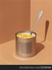 high angle preserved corn can with fork