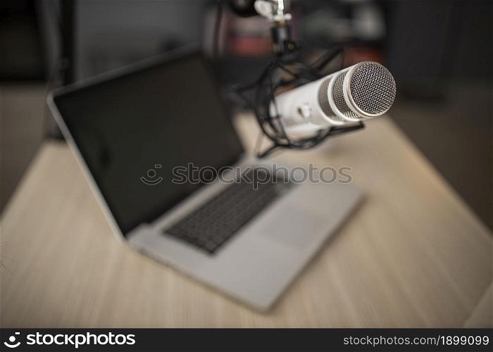 high angle radio microphone laptop. Resolution and high quality beautiful photo. high angle radio microphone laptop. High quality beautiful photo concept